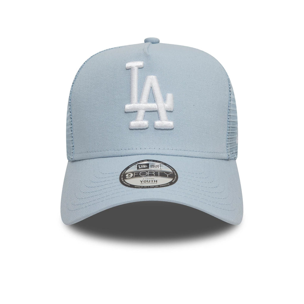New Era LA Dodgers Youth League Essential Pastel Blue 9FORTY A-Frame Trucker Adjustable Cap - Cap On