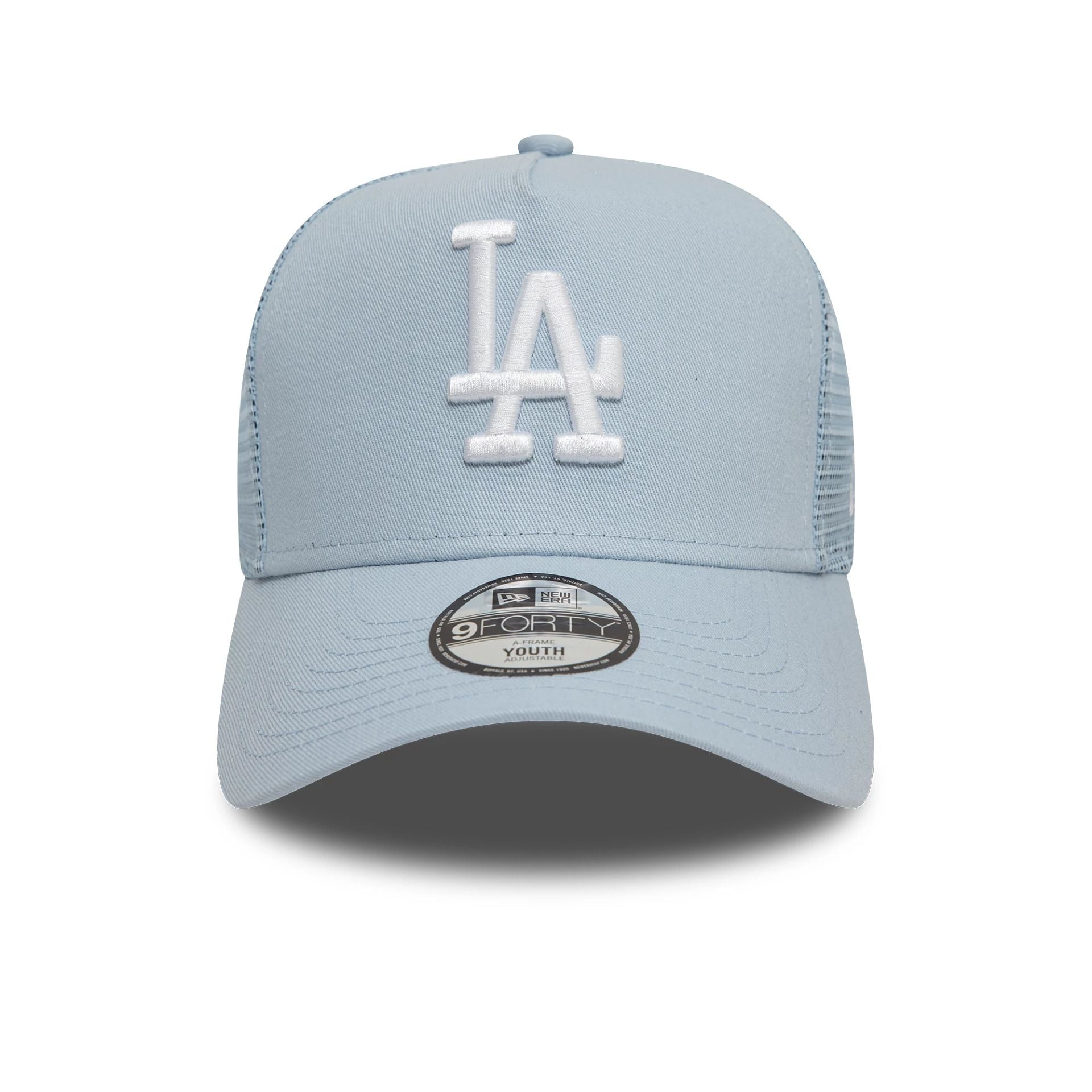 New Era LA Dodgers Youth League Essential Pastel Blue 9FORTY A-Frame Trucker Adjustable Cap - Cap On