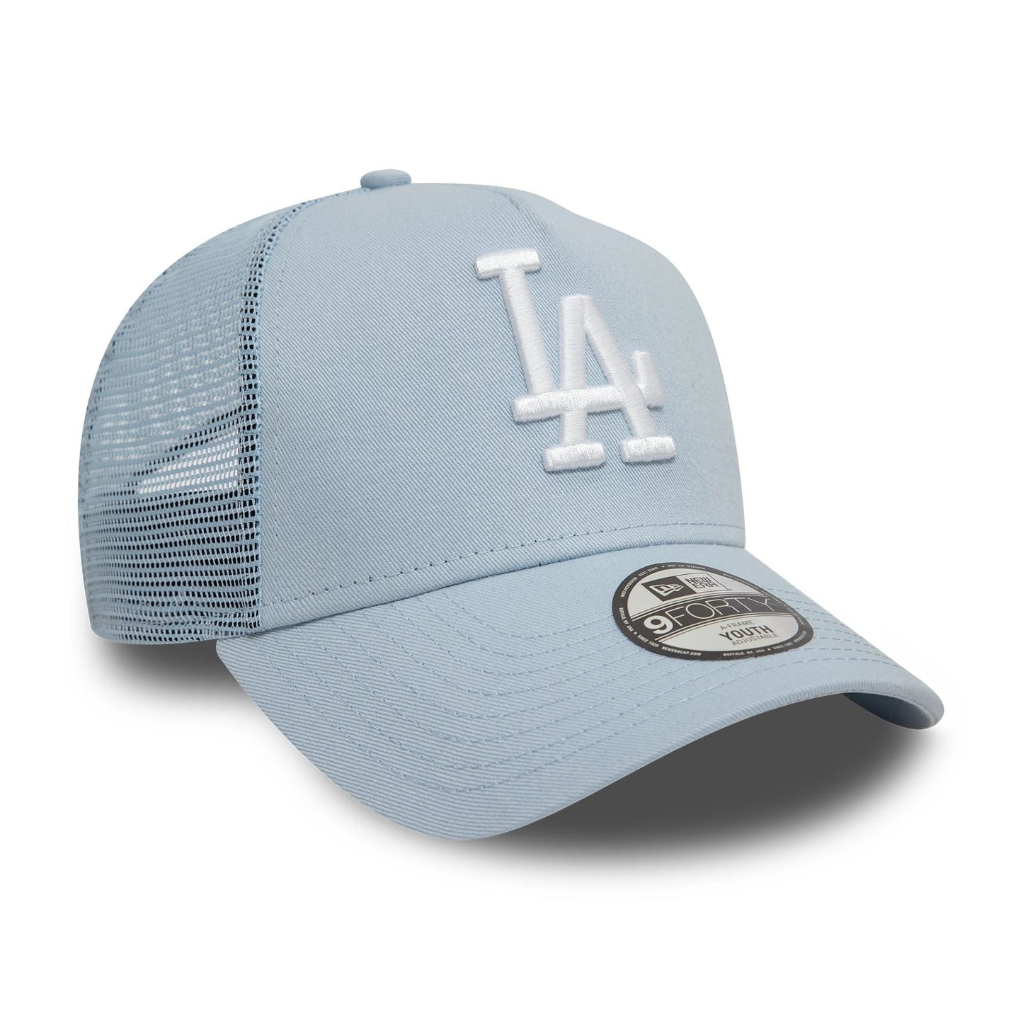 New Era LA Dodgers Youth League Essential Pastel Blue 9FORTY A-Frame Trucker Adjustable Cap - Cap On
