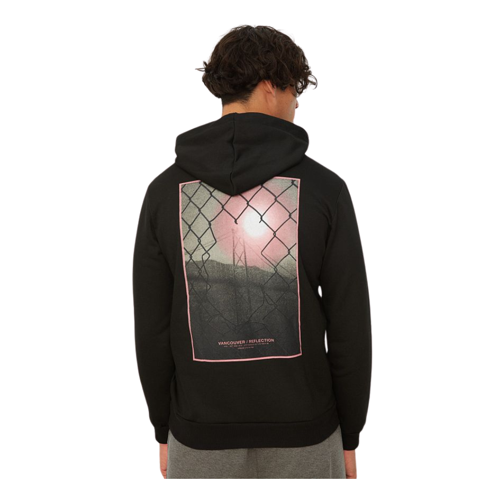 Black Hooded and Back Printed Regular Cut SWeatshirt - Hoodie - Cap On