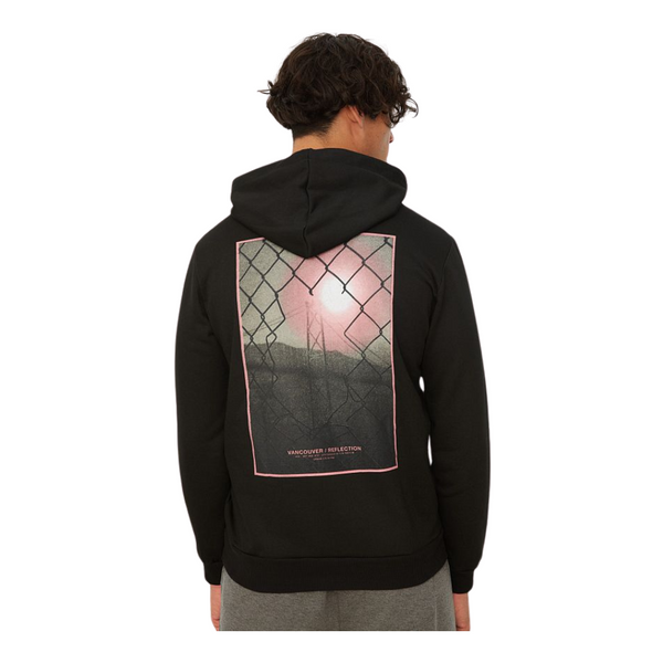 Black Hooded and Back Printed Regular Cut SWeatshirt - Hoodie - Cap On