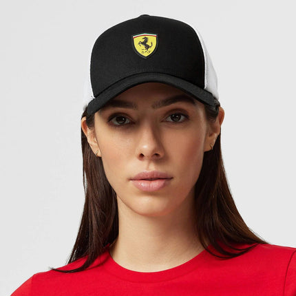 Model wearing Ferrari cap in Black