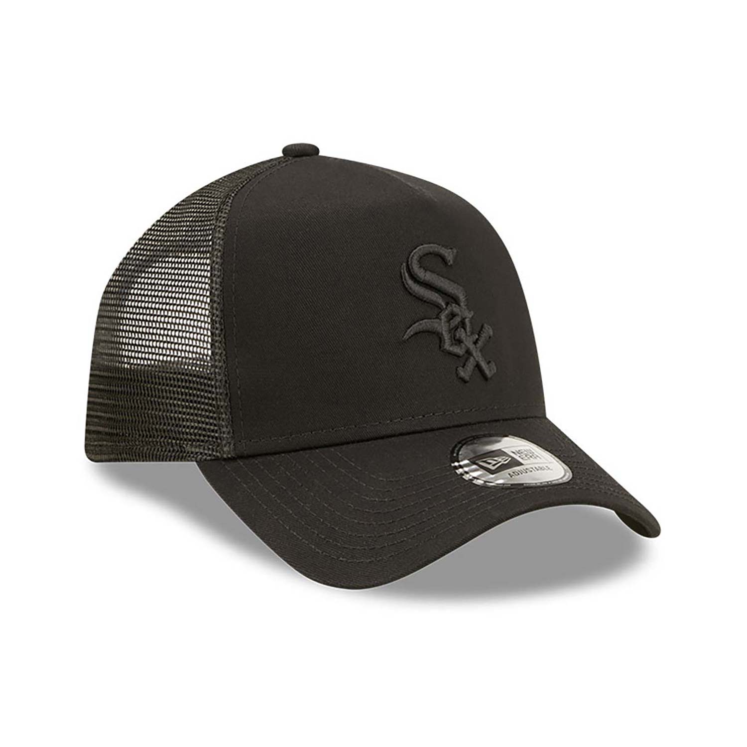 New Era Chicago White Sox Tonal Mesh Black A-Frame Trucker Cap - Cap On