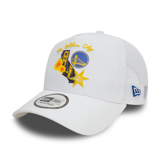 New Era Golden State Warriors NBA Team Logo White A-Frame Trucker Cap - Cap On