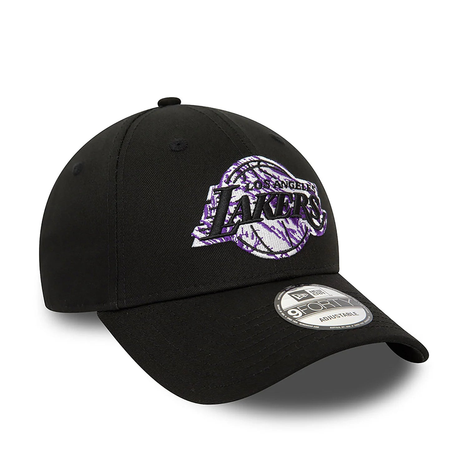 New Era LA Lakers NBA Infill Black 9FORTY Adjustable Cap - Cap On