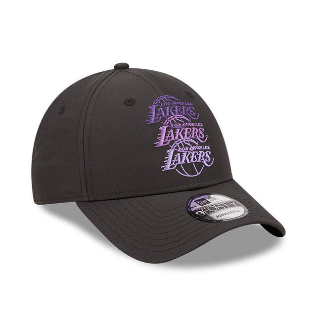 New Era LA Lakers Stacked Logo Black 9FORTY Adjustable Cap - Cap On