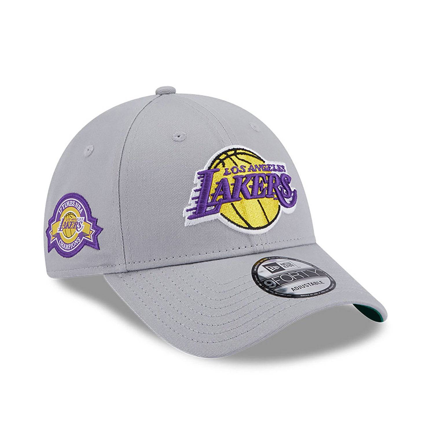 New Era LA Lakers Team Side Patch Grey 9FORTY Adjustable Cap - Cap On