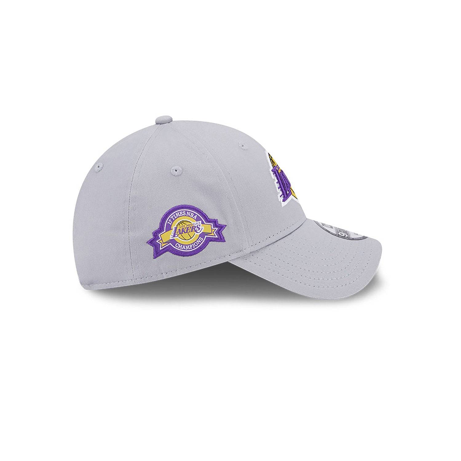 New Era LA Lakers Team Side Patch Grey 9FORTY Adjustable Cap - Cap On