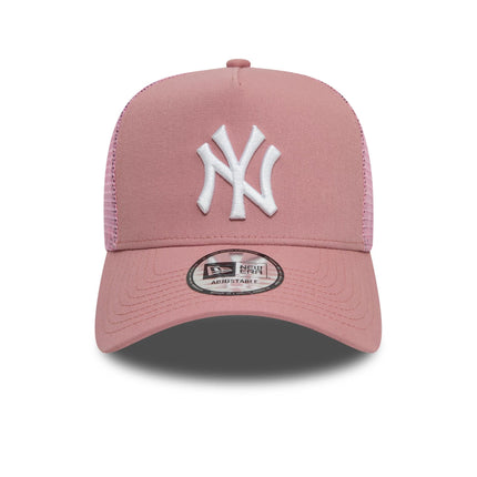 New Era New York Yankees League Essential Dark Pink 9FORTY A-Frame Trucker Adjustable Cap - Cap On