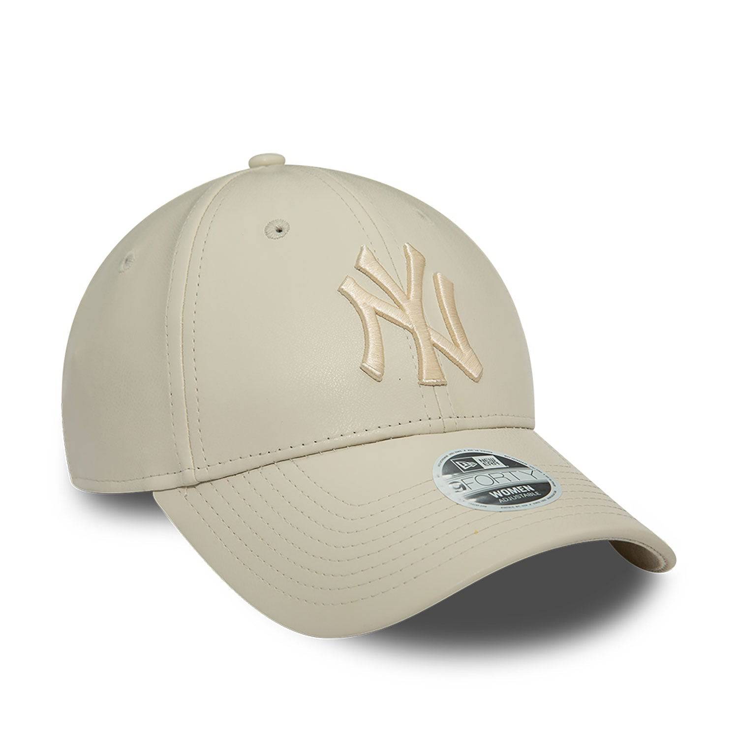 New Era New York Yankees Faux Leather Women Light Beige 9FORTY Adjustable Cap - Cap On