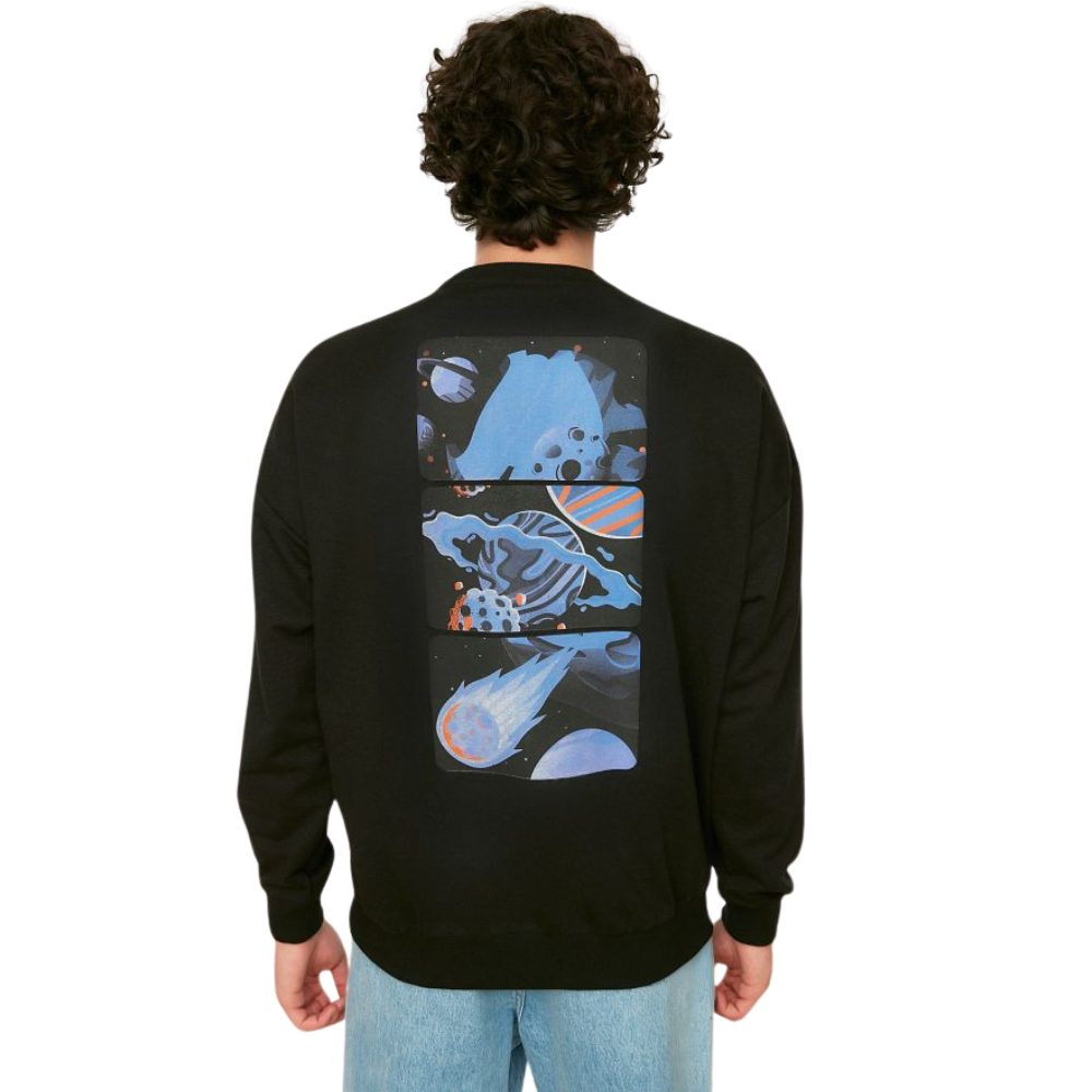 Oversize Printed Black SWeatshirt - Hoodie - Cap On