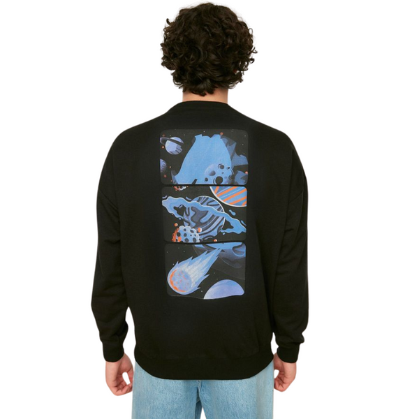 Oversize Printed Black SWeatshirt - Hoodie - Cap On