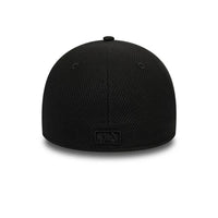 Black baseball cap with a brand logo on the back against a white background