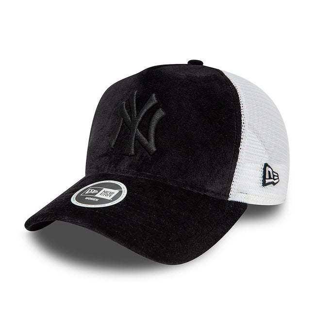 New Era New York Yankees Womens Velour Black A-Frame Trucker Cap