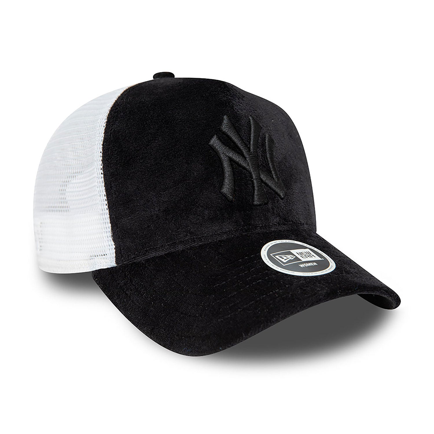 New Era New York Yankees Womens Velour Black A-Frame Trucker Cap